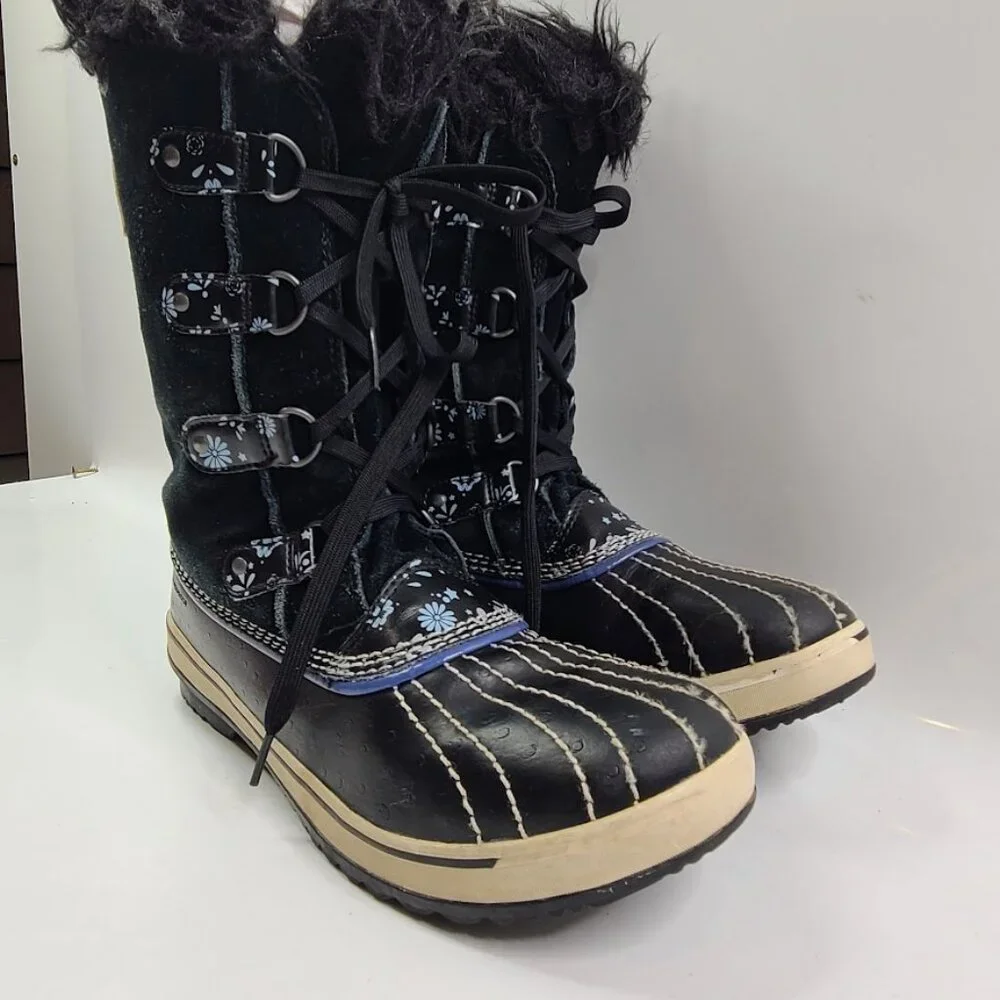 Sorel‎ Women’s Winter Snow Boots Size 7 Black Fur Trim Waterproof